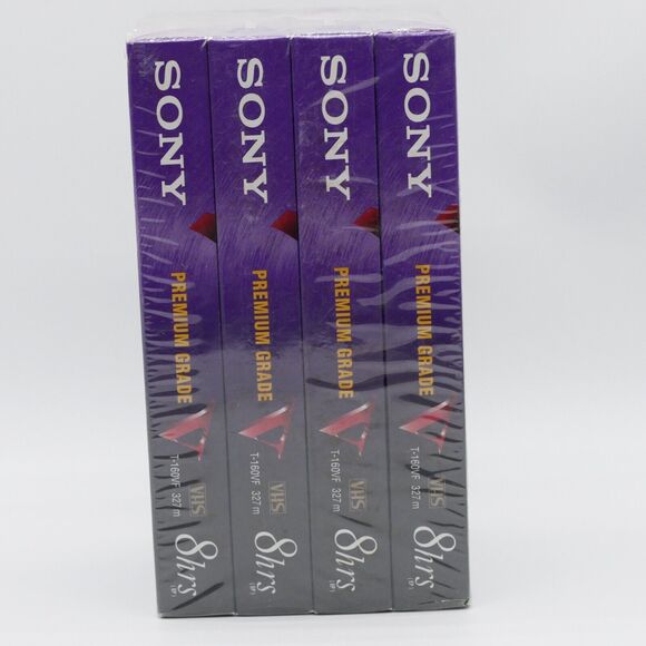 SONY Premium Grade VHS 8 Hour T-160VF Tapes 4 Pack New Sealed - Picture 2 of 6
